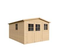 Abri de Jardin en Bois Naturel - Stockage extérieur avec fenêtres- H226x324x416 cm/12 m² Hangar en Bois Naturel - Atelier Rangement Outils et vélos- TIMBELA M336