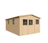 Abri de Jardin en Bois Naturel - Stockage extérieur avec fenêtres- H226x324x516 cm/15 m² Hangar en Bois Naturel - Atelier Rangement Outils et vélos- TIMBELA M337