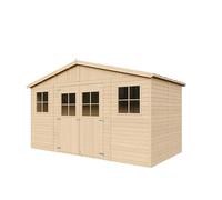 Abri de Jardin en Bois Naturel - Stockage extérieur avec fenêtres- H246x418x220 cm/8 m² Hangar en Bois Naturel - Atelier Rangement Outils et vélos- TIMBELA M332