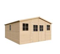 Abri de Jardin en Bois Naturel - Stockage extérieur avec fenêtres- H246x418x522 cm/20 m²-Hangar en Bois Naturel - Atelier Rangement Outils et vélos- TIMBELA M333