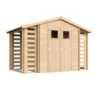 Abri de jardin en bois et range bûches extérieur AVEC SOL TRAITÉ - extérieur I206xL328xH218 cm/3 53+0 97+0 97m2 TIMBELA M391+M391G