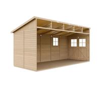 TIMBELA M341+M341G Abri de Jardin en Bois Naturel (sans paroi latérale) Plus Les PLANCHERS IMPRÉGNÉ- Stockage extérieur avec fenêtres- H244x216x513 cm/10 m2- Atelier Rangement Outils et vélos