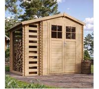 Abri de Jardin en Bois et Range bûches extérieur - Porte verrouillable de Haute qualité - Stockage extérieur I206xL272xH218 cm/ 3,53 + 0,97 m2 Petit abri à Outils, Local à vélos TIMBELA M386F