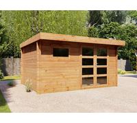 Abri de jardin en bois traité par autoclave avec toit plat - 13 m² - épaisseur 28 mm - CORALIO