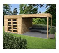 Abri de jardin en bois traité Tarento avec auvent - 8 m²