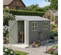 Abri de Jardin en métal 1,2x3m - Gris, abri de Jardin résistant aux intempéries avec kit de Sol, Design adossé avec Porte et 2 fenêtres, abri à vélos Inoxydable pour l'extérieur