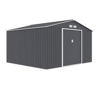 Abri de jardin en métal 10,85 m² - 340 x 319 x 210 cm - JUPITER - Kit d'ancrage inclus, 2 portes coulissantes - Gris