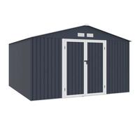 Abri de jardin en métal 10,85 m2 - 340 x 319 x 210 - LUNEX - Kit d'ancrage inclus, 2 portes battantes - Gris