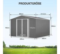 Abri de jardin en métal 10'x10' avec plancher, portes verrouillables et structure en aluminium, résistant aux intempéries pour outils de jardin, équipements extérieurs et vélos 10x10FT Gray-mit Fundam