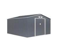 Abri de jardin en métal 12,99 m² - 340 x 382 x 210 cm - NEPTUNE - Kit d'ancrage inclus, 2 portes coulissantes - Gris