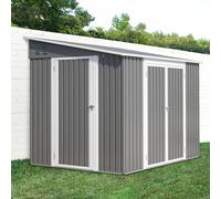 Abri de jardin en métal 262 x 180 cm (4,5 m²), portes doubles avec serrure, porte latérale séparée, acier résistant aux intempéries, pour vélos et outils de jardin, gris