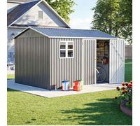Abri de jardin en métal 311x240x201cm - cabanon de rangement extérieur avec fenêtre et 4 évents toit en pente gris