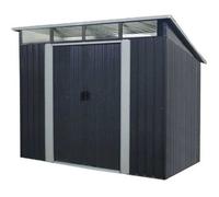 Abri de jardin en métal 4,61 m² - 238 x 193 x 202 cm - SOLER - Kit d'ancrage inclus, 2 portes coulissantes - Gris