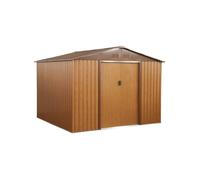 Abri de jardin en métal - Calaisis - 7.06m² bois et marron - Cabane à outils avec deux portes coulissantes. kit de fixation sol