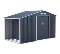 Abri de jardin en métal et abri bûches 6,53 m² - 342 x 191 x 202 cm - SOLIS - Kit d'ancrage inclus, 2 portes coulissantes - Gris