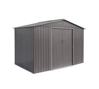 Abri de jardin en métal - FERRAIN 5.29m² bois grisé - Cabane à outils avec deux grandes portes coulissantes. kit de fixation sol