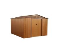 Abri de jardin en métal - Flandres 8.84m² bois et marron - Cabane à outils avec deux grandes portes coulissantes. kit de fixation