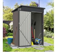 Abri de Jardin en Métal Galvanisé 1 02 m²150x90 5x185cm COSTWAY-Toit en Pente-Porte Ouvrante avec Loquet-2 Aérations-Gris Claire