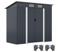 Abri de Jardin en Métal Galvanisé 2m² 205 x 98cm COSTWAY-Toit Incliné-Porte Coulissante et Aérations Rangement pour Vélo, Poubelle