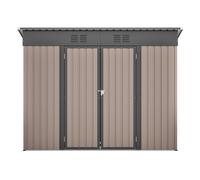 Abri de jardin en métal marron 242 x 126 x 182 cm - Armoire de jardin résistante aux intempéries avec toit incliné et ventilation - Cadre de fondation pour jardin, terrasse, vélo - Verrouillable et