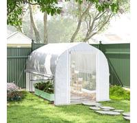 Abri de jardin en plastique, 3 x 2 x 2 m, 4 parois, porte, parois latérales rabattables, abri de jardin en forme de tunnel résistant aux UV, culture de tomates, armature en acier, blanc