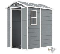 Abri de Jardin en Plastique avec Plancher et Fenêtre Cabane de Rangement Outils Vélo en Résine 131 x 186 x 198 cm Gris