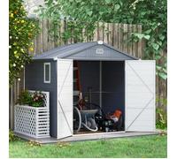 Abri De Jardin En Plastique Gris 4,1m2, Cabane De Rangement FloraGrace, Pour Jardin Et Velos, Kit De Fondation Inclus, 240x190x228cm