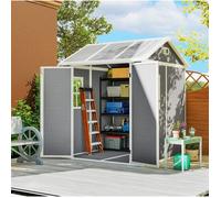 Abri De Jardin En Résine Gris, Cabane De Jardin FloraGrace, Pour Rangement Extérieur, Avec Porte Verrouillable, 181x181x220cm