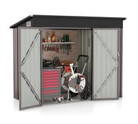 Abri de Jardin Extérieur en Acier Galvanisé 2,6 m² COSTWAY-Toit en Pente-2 Porte avec Serrure et Clé-4 Gants,2 Aérations-Gris Chaud