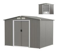 Abri de Jardin Extérieur en Acier Galvanisé 4,74m²246 x 193 cm COSTWAY-Fondation,4 Persiennes,Double Porte et Rampe-Gris Clair