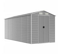 Abri de jardin gris clair 191 x 470 x 198 cm en acier galvanisé | 4 ouvertures d'aération, toit incliné, robuste, pour bois de chauffage et outils de jardin