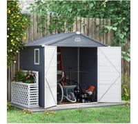 Abri de jardin gris en plastique avec fenêtre porte double battante 240 x 190 x 228 cm base incluse