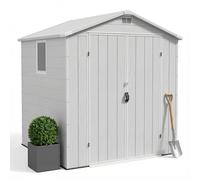 Abri de Jardin JUMMICO, Hangar de Rangement de 6.9 m³ en Plastique Aspect Bois, 185x178x210 cm, résistant aux intempéries et aux UV pour vélos, Outils de Jardin, Tondeuse à Gazon, Gris Clair