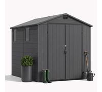 Abri de Jardin JUMMICO, Hangar de Rangement de 9.4 m³ en Plastique Aspect Bois, 185x240x210 cm, résistant aux intempéries et aux UV pour vélos, Outils de Jardin, Tondeuse à Gazon, Gris foncé