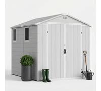 Abri de Jardin JUMMICO, Hangar de Rangement de 9.4 m³ en Plastique Aspect Bois, 185x240x210 cm, résistant aux intempéries et aux UV pour vélos, Outils de Jardin, Tondeuse à Gazon, Gris Clair