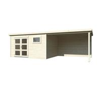 Abri de jardin Lya 2 en bois naturel ép.28mm et pergola - White Wood - 23m²