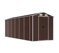 Abri de jardin marron 191 x 555 x 198 cm en acier galvanisé | Avec double porte, 4 ouvertures d'aération, toit incliné, pour bois de chauffage et outils de jardin