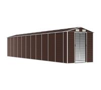 Abri de jardin marron 191 x 980 x 198 cm en acier galvanisé | 4 prises d'air, toit incliné, poignées de porte, grand espace pour outils et bois de chauffage