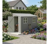 Abri de jardin métal appentis 4x10 (1,2x3m) réversible, 2 fenêtres | Assemblage rapide sans perçage, acier galvanisé anticorrosion, serrure incluse - votre abri sécurisé et durable.
