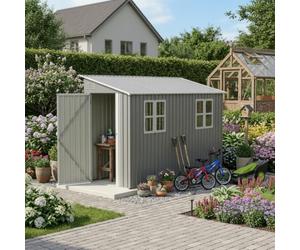 Abri de Jardin métal appentis 4x10 (1,2x3m) réversible, 2 fenêtres | Assemblage rapide sans perçage, acier galvanisé anticorrosion, serrure incluse - votre abri sécurisé et durable.