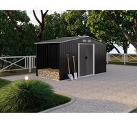 Abri de jardin métal avec abri bûche en acier galvanisé gris 6,7 m² - LERY