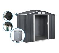 Abri De Jardin Métal - "Vegas" - 5.29 M² Avec Gouttière Et Récupérateur D'eau - Gris