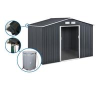 Abri De Jardin Métal -"Vegas" - 7.06 M² Avec Gouttière Et Récupérateur D'eau - Gris