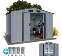 GARDEBRUK® Abri de jardin métal XXL 5m² fondation 260x205x180cm porte coulissante gris-métallique cabane de jardin cabanon 9m³