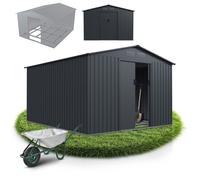 Abri de jardin métallique XXL gris foncé - Remise extérieure avec toit à deux pentes et cadre de fondation