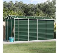 Abri de jardin multifonction en acier galvanisé, vert, 191 x 385 x 198 cm - Abri de jardin avec grand espace de rangement pour outils, bois de chauffage et meubles, 4 ouvertures d'aération