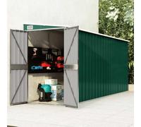 Abri De Jardin Mural Vert 118x382x178 cm Acier Galvanise | Double Porte Avec Poignee Verrouillable, Toit En Pente, Range Outils Et Mobilier
