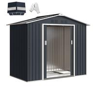 Abri de jardin - Outsunny - 2,42 m², 213 x 130 x 185 cm - fondation, porte coulissante 4 aérations et lucarne - gris foncé