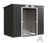 Outsunny Abri de Jardin en Acier galvanisé L 2,77 m² avec kit de Fondation 213 x 130 x 172 cm, cabane de Jardin cabanon Rangement Outils Portes coulissantes verrouillables et aérations, Gris foncé