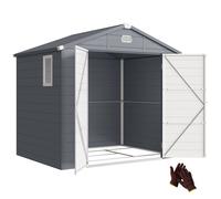 Outsunny Abri de Jardin en Résine 4,6 m² 240 x 190 x 228 cm Gris Foncé | Kit de Fondation Galvanisé, Structure en Aluminium, Portes à Loquet, 3 Fenêtre, Cabanon Rangement Outils